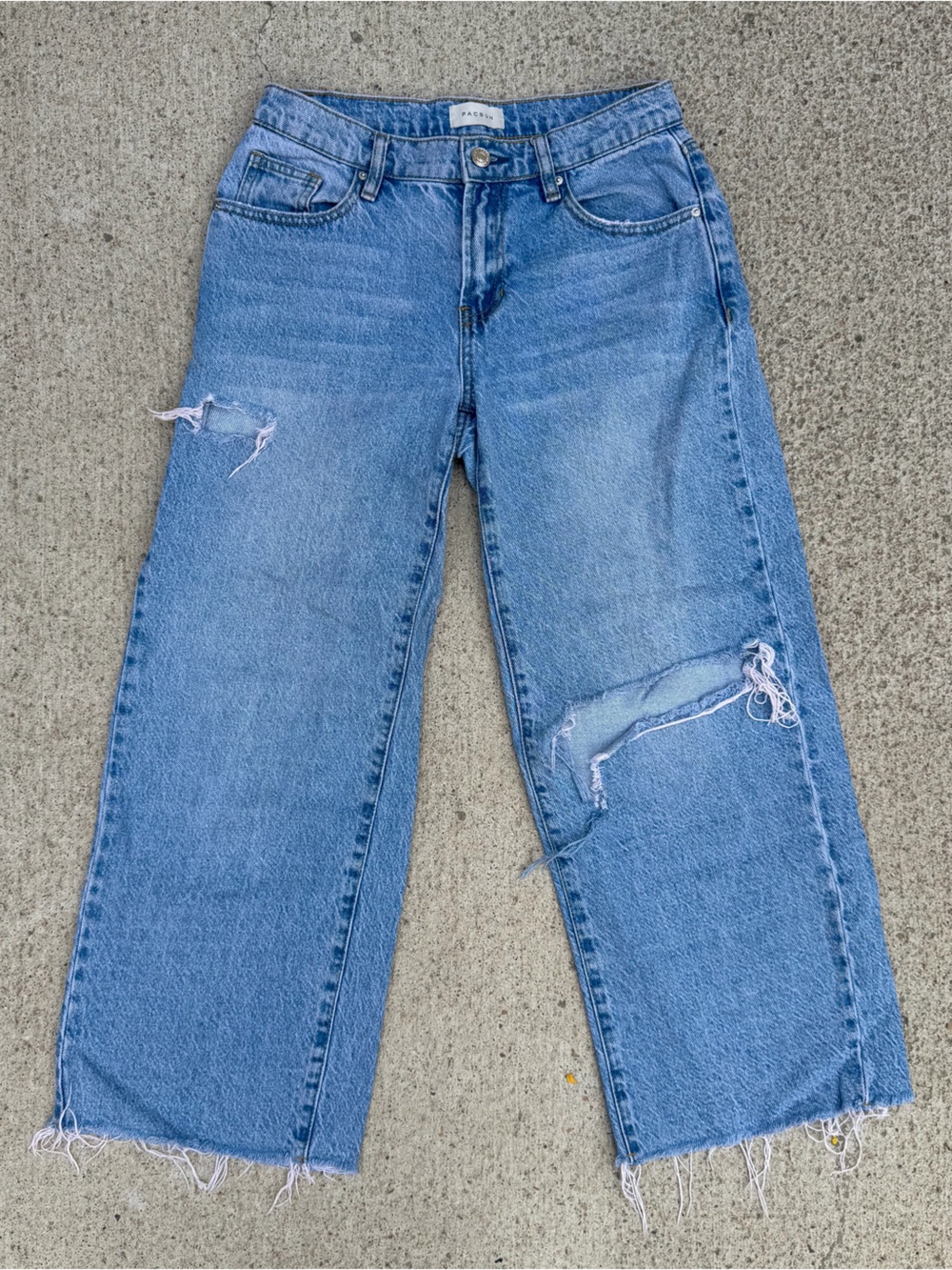 PacSun Crop Wide Leg Jeans Size 26 High Rise Distressed Raw Hem 100% Cotton Y2K